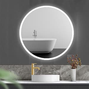 32 in. W x 32 in. H Large Round Frameless Anti-Fog Ceiling Wall Mount Bathroom Vanity Mirror in Silver