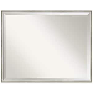 Medium Rectangle Satin Silver/White Beveled Glass Modern Mirror (23 in. H x 29 in. W)