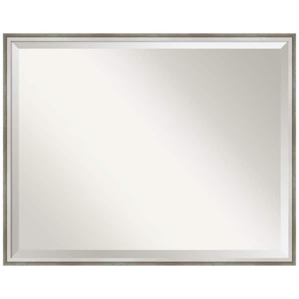 Amanti Art Medium Rectangle Satin Silver/White Beveled Glass Modern Mirror (23 in. H x 29 in. W)