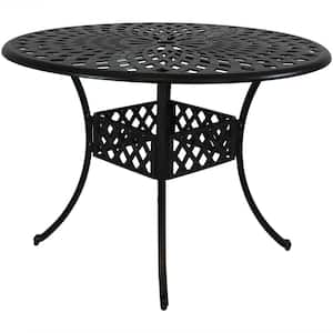41 in. Durable Round Cast Aluminum Patio Outdoor Dining Table Construction with Crossweave Design