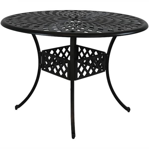 Sunnydaze 41 in. Durable Round Cast Aluminum Patio Outdoor Dining Table Construction with Crossweave Design