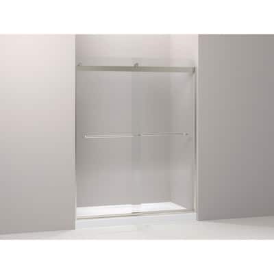 Levity 59.625 in. W x 74 in. H Frameless Sliding Shower Door in Matte Nickel with Towel Bar