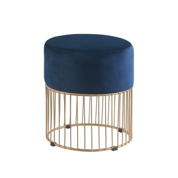 Best Master Furniture Jane Blue Velvet Round 16.5 in. Ottoman