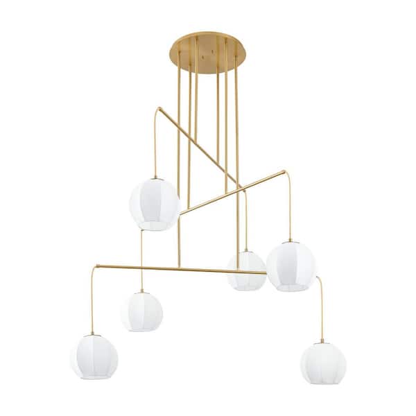 Bryony 48-inch 6-light Brushed Gold Chandelier with White Synthetic Silk Shades