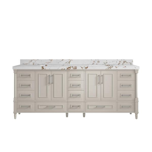 Willow Collections Hudson 84 in. W. x 22 in. D x 36 in. H Double Sink Bath Vanity in Fine Grain with 2 in. Viola Brown Qt. Top
