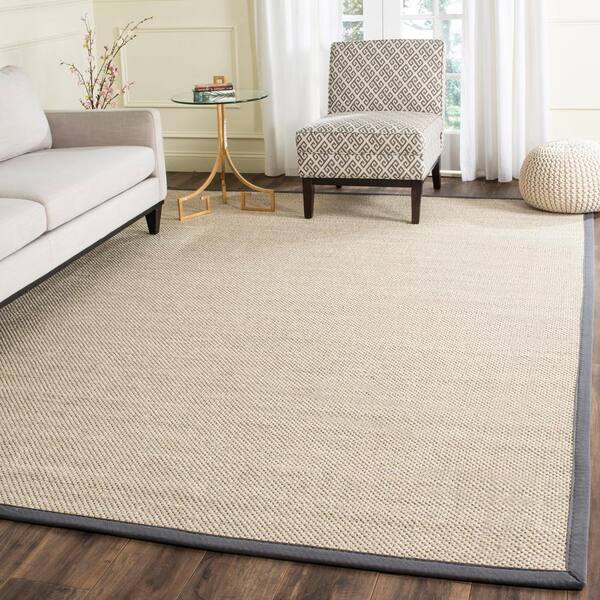 Natural Fiber 11 ft. x 15 ft. Marble/Dark Gray Woven Border Area Rug
