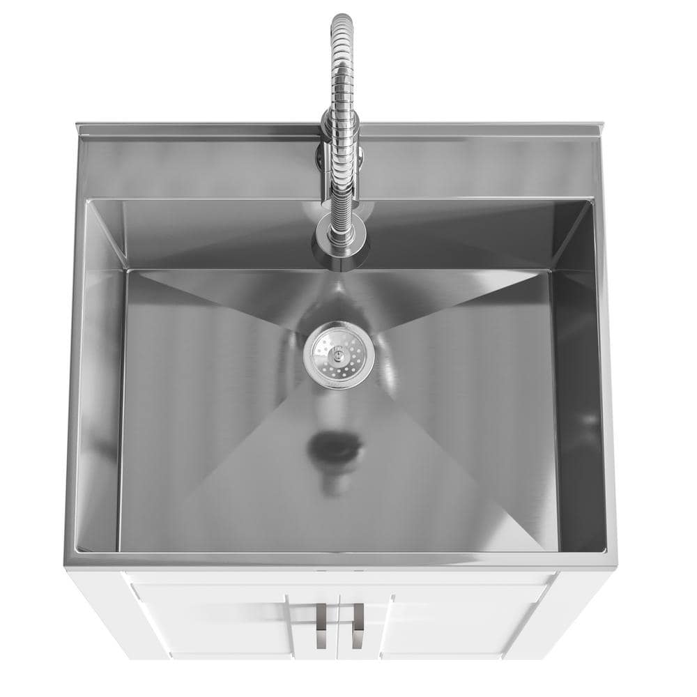 Hennessy 24" White Laundry Cabinet with Stainless Steel Sink