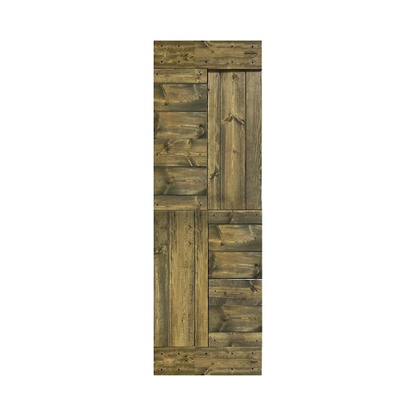 ISLIFE S Series 30 in. x 84 in. Aged Barrel Finished DIY Solid Wood Barn Door Slab - Hardware Kit Not Included