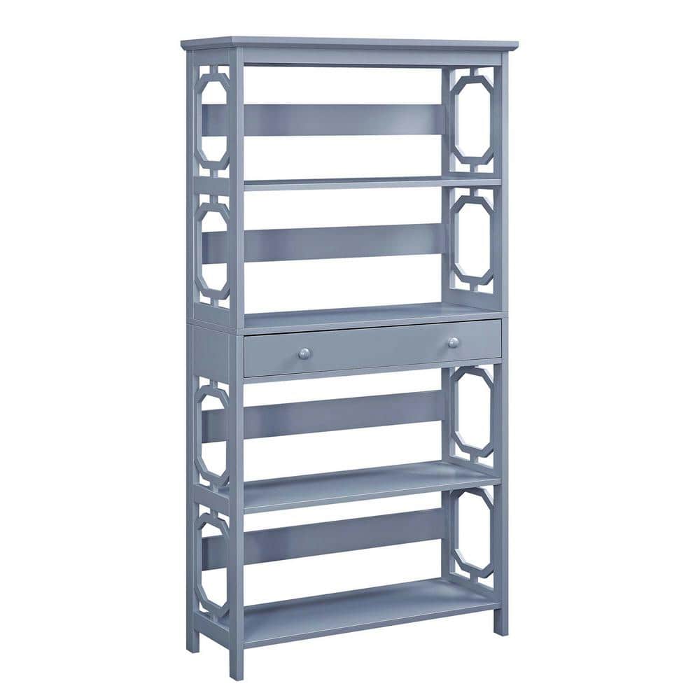 Omega Gray 5-Tier Bookcase with Spacious Drawer