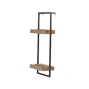 12 in. W x 27 in. H x 6 in. D Iron and Wood Rectangular Wall Mounted Shelf with 2 Shelves in Black Brown