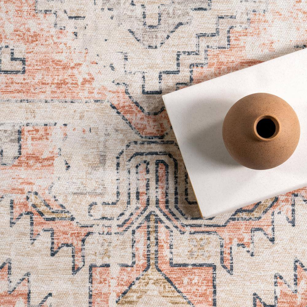 Nuloom Beige and Orange Transitional Medallion Machine Washable Area Rug