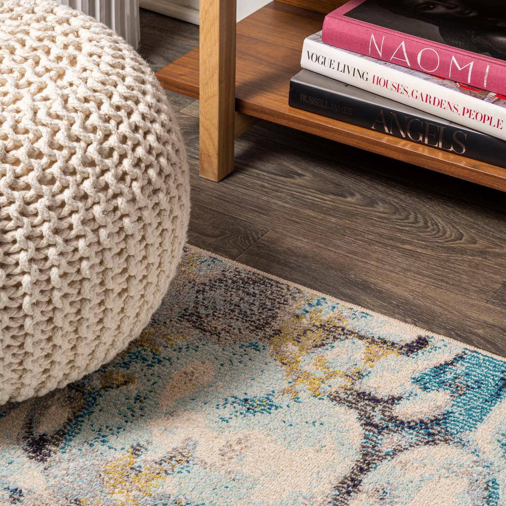 Pebble Blue and Beige Marbled Abstract Runner Rug