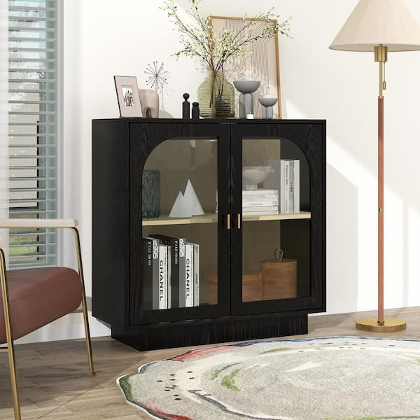 31.5 in. H Black 2 Door Accent Storage Cabinet with Adjustable Shelf
