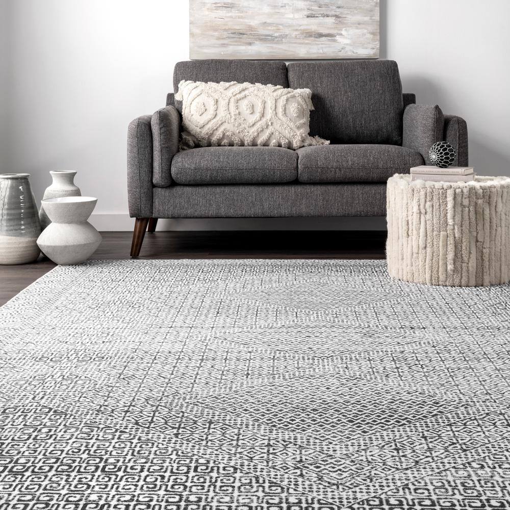Sleek Gray Abstract Rectangular Easy-Care Rug