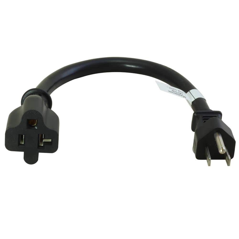 1 ft. 12/3 SJTW 15Amp to 20 Amp Adapter Cord NEMA 5-15P to 5-20R