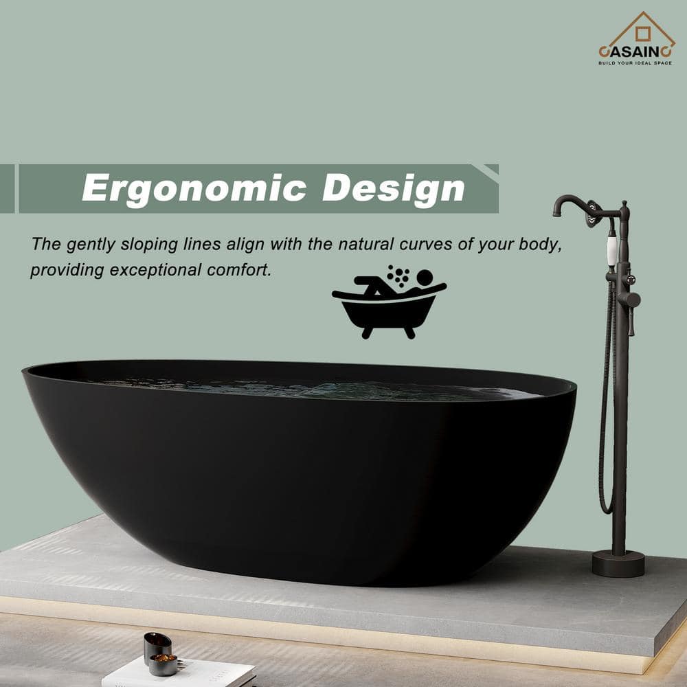 Matte Black 67'' Solid Surface Freestanding Soaking Bathtub