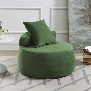 Modern Green Chenille Accent Chair Solid Wood Round Sofa Upholstered ...