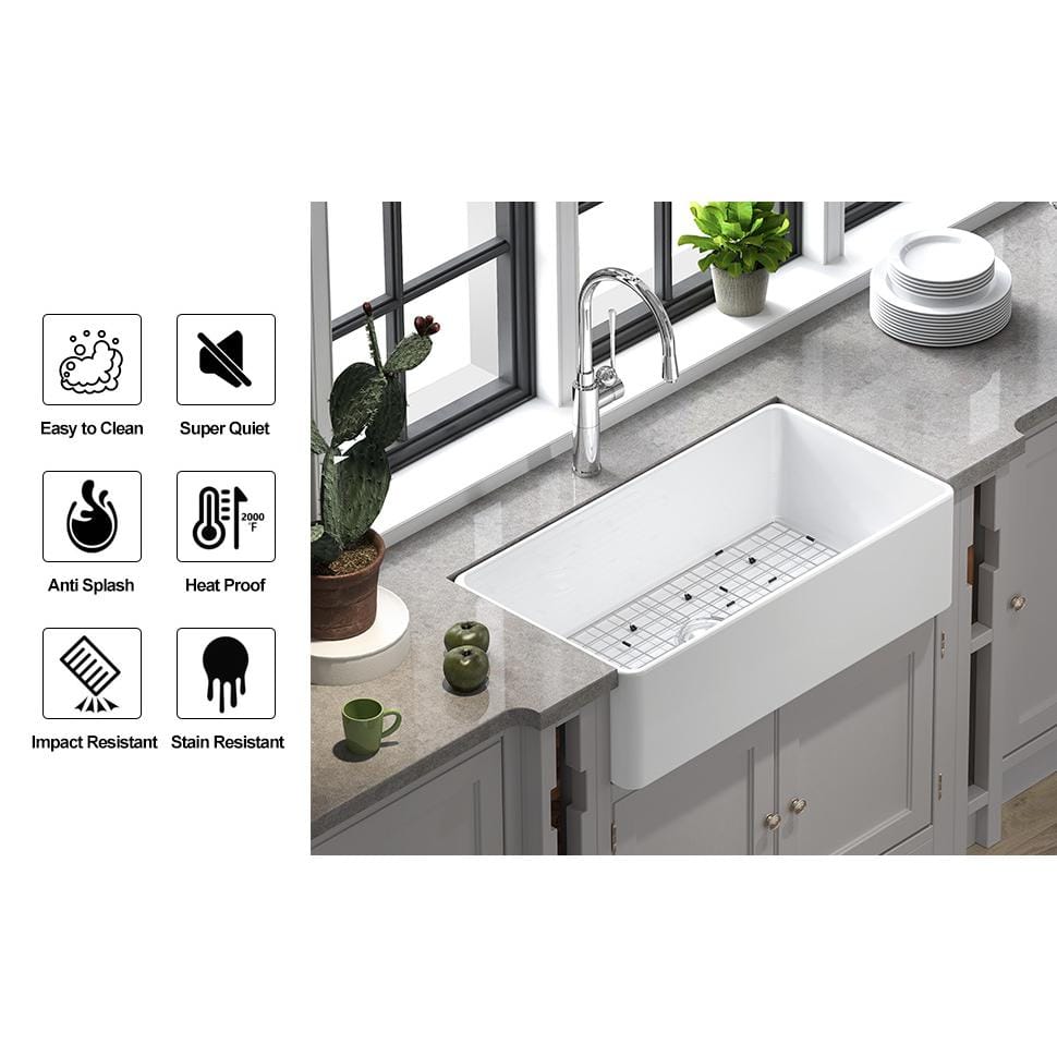 18 Inch White Fireclay Round Drop-In Farmhouse Sink