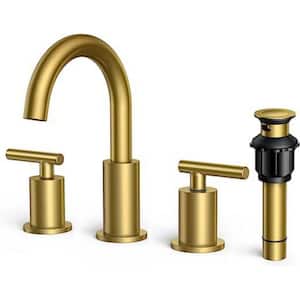 Brushed Gold Bathroom Faucet 3-Hole, 2-Handle Bathroom Sink Faucet Gold with Metal Overflow Drain