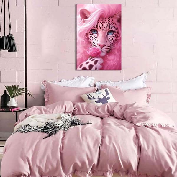 Whimsical Pink Mother Leopard Canvas Wall Art Fashionable