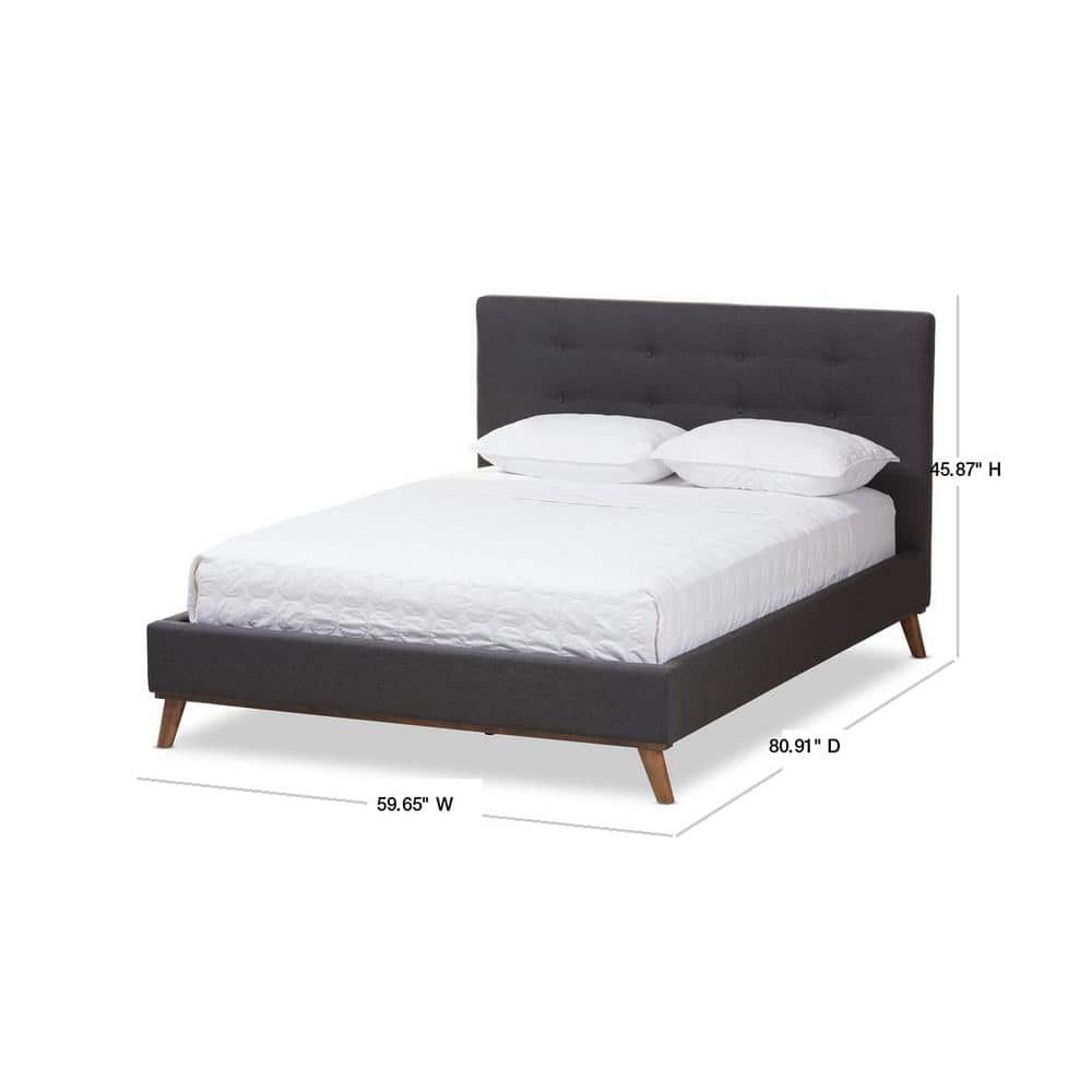 Valencia Mid-Century Modern Dark Grey Full Bed with Tufted Upholstery