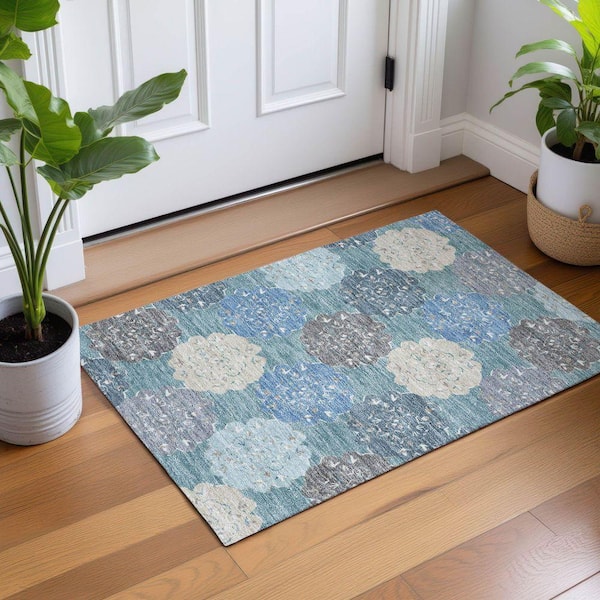 Chantille Machine Washable Indoor/Outdoor Abstract ACN2353 Teal 2 ft. x 3 ft. Accent Rug