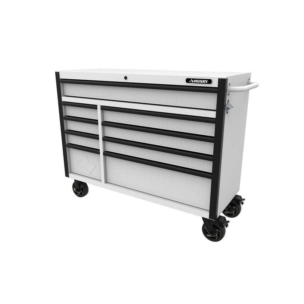 Heavy-Duty 52 in. 9-Drawer Matte White Rolling Tool Cabinet