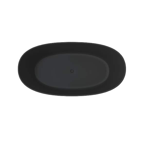 MEDUNJESS 65 in. x 33 in. Stone Resin Solid Surface Flatbottom Freestanding Soaking Bathtub in Black