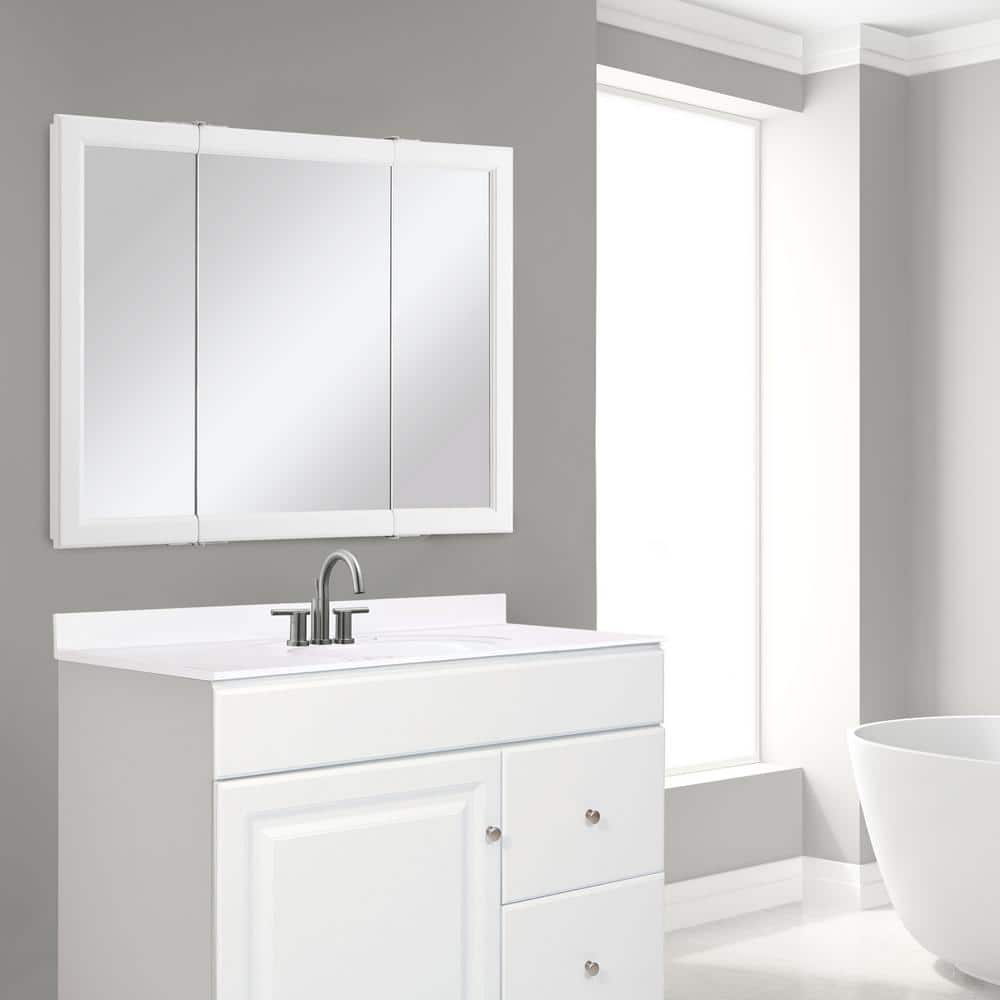 Wyndham White Tri-View 36'' Surface Mount Medicine Cabinet