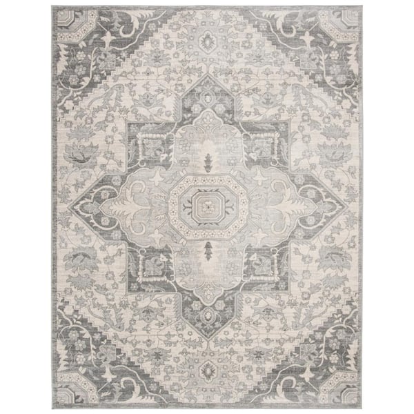 SAFAVIEH Brentwood Gray/Cream 10 ft. x 13 ft. Floral Medallion Area Rug