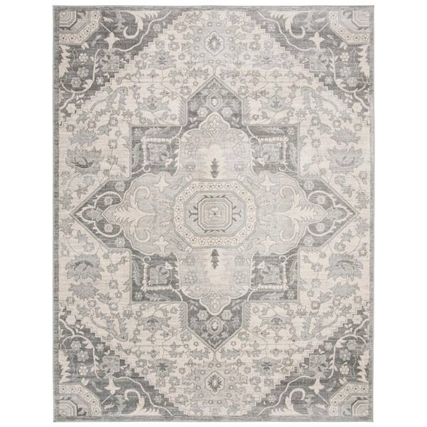 SAFAVIEH Brentwood Gray/Cream 12 ft. x 18 ft. Floral Medallion Area Rug