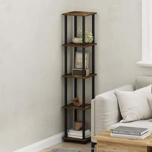 Turn-N-Tube 57.7 in. Tall Amber Pine/Black Wood 5-Shelf Bookcase