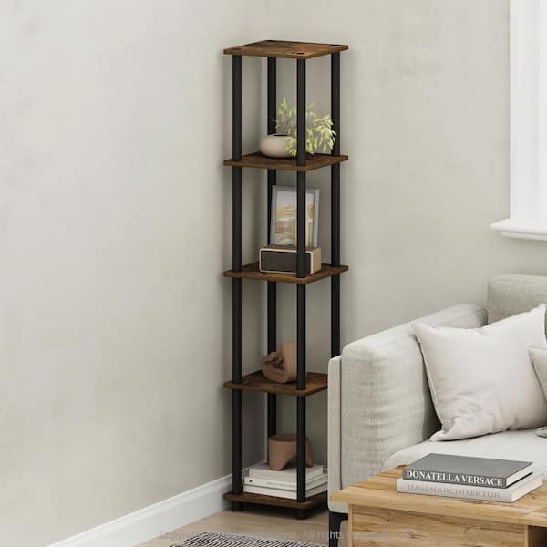 Furinno Turn-N-Tube 57.7 in. Tall Amber Pine/Black Wood 5-Shelf Bookcase