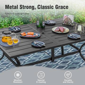 PHI VILLA 8-Piece Metal Outdoor Dining Set with Stackable Chairs and Beige Umbrella THD8-S60405910M