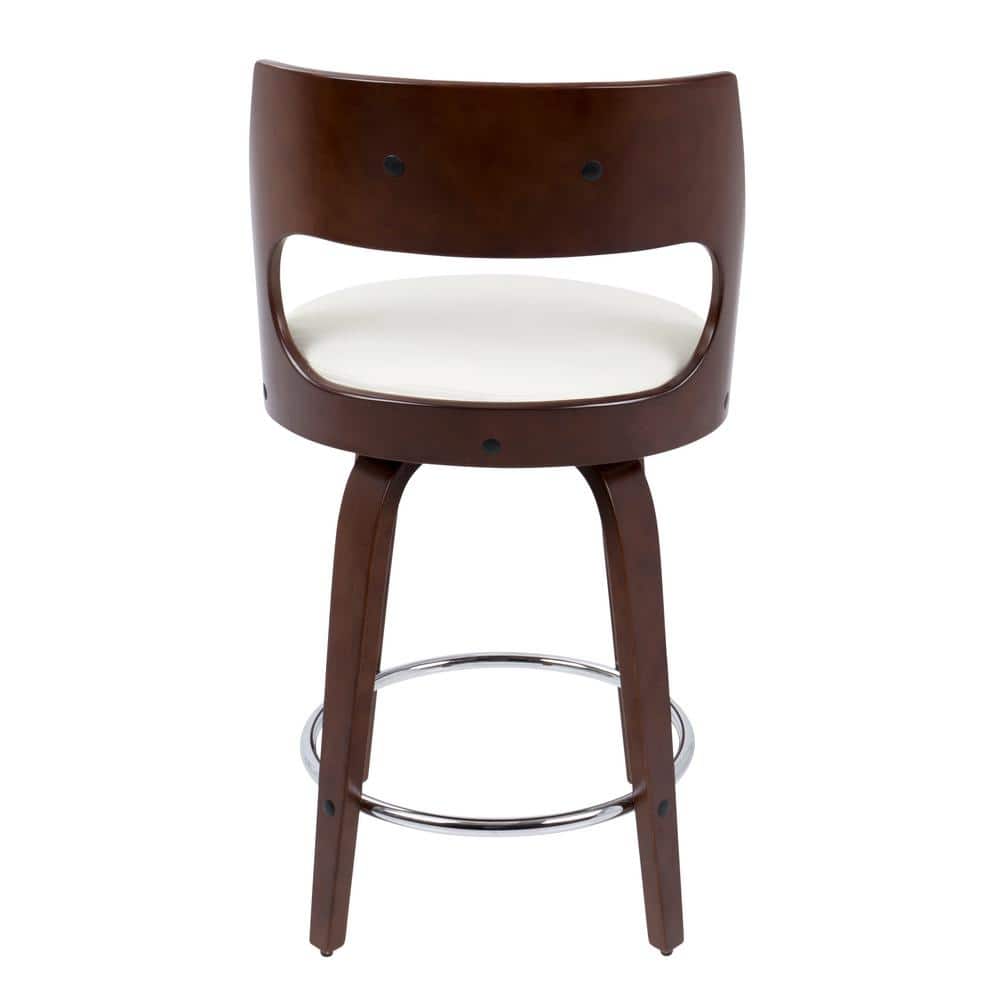Cecina Cherry and White Leatherette Mid-Century Modern Swivel Counter Stool, Set of 2