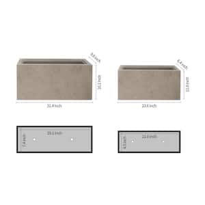 31.4" and 23.6"L Rectangular Weathered Finish Lightweight Planters w/Drainage Holes (Set of 2), Modern Outdoor/Indoor
