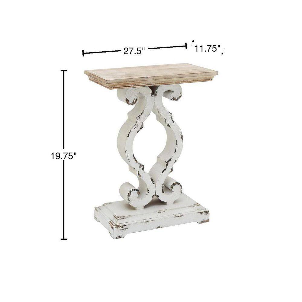 Rustic French Country Natural Wood End Table with Distressed White Base