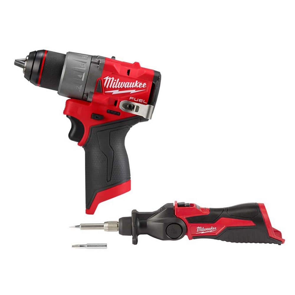 M12 FUEL 12V Lithium-Ion Brushless Cordless 1/2 in. Drill Driver with M12 12V Lithium-Ion Cordless Soldering Iron -  Milwaukee