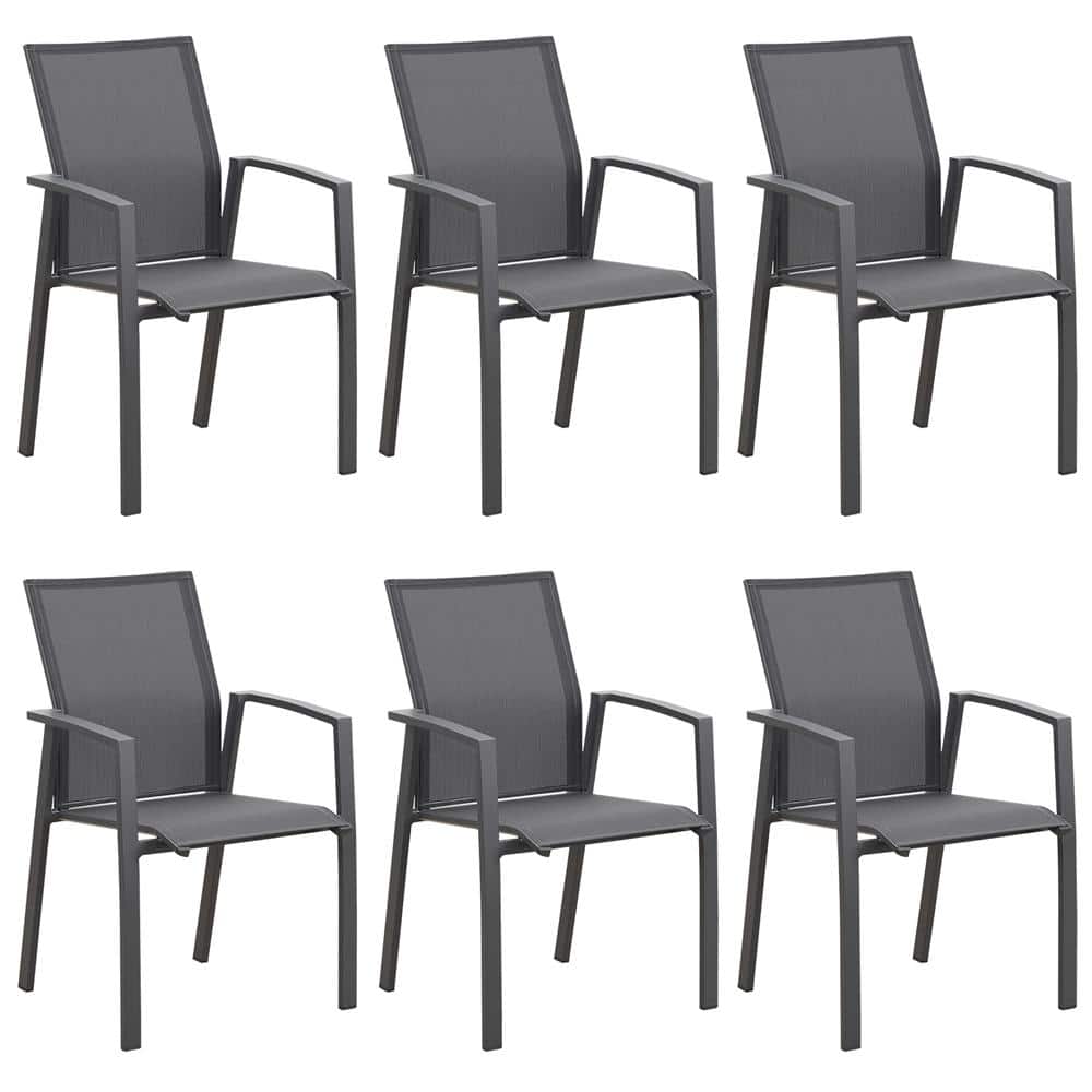 Comfortable Ergonomic Design Gray Aluminum Frame Outdoor Dining Chair w/Arm