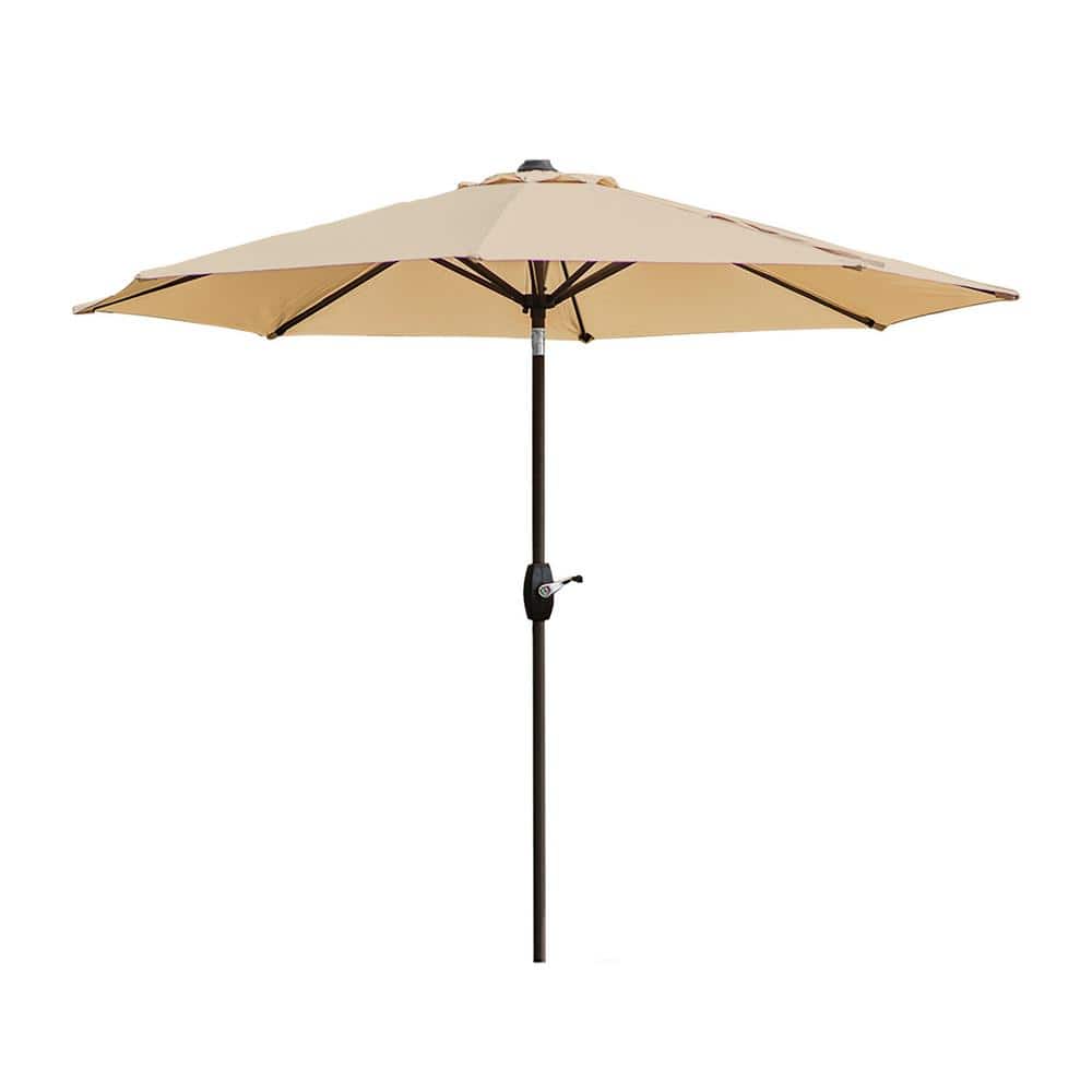 Beige 9 Ft Steel Outdoor Patio Market Umbrella with Resin Base