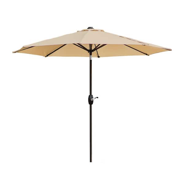 Riviera 9 ft. Outdoor Market Umbrella with Decorative Round Resin Base in Beige