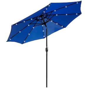 9 ft. Steel Market Crank and Tilt Solar LED Lighted Patio Umbrella in Blue