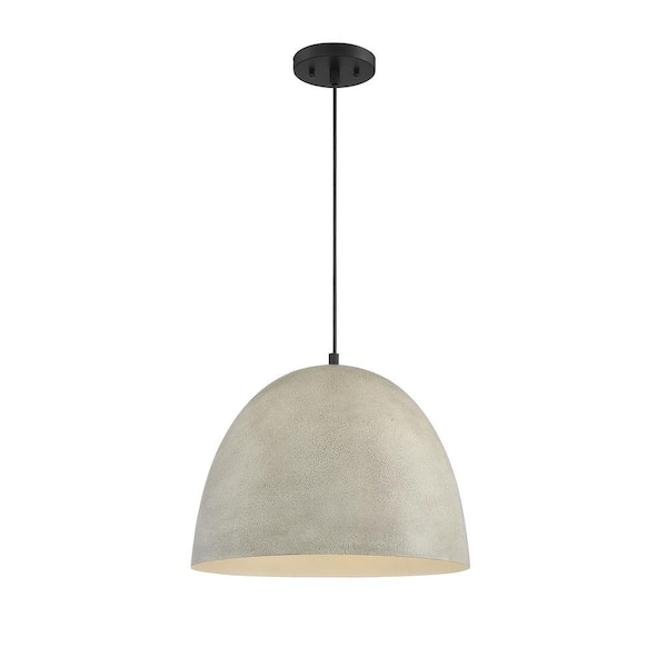 Savoy House 16 in. W x 12 in. H 1-Light Concrete with Matte Black Shaded Pendant Light with Stone Shade