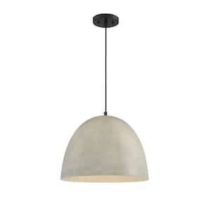 16 in. W x 12 in. H 1-Light Matte Black Shaded Pendant Light with Concrete Colored Metal Shade