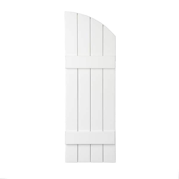 Ply Gem 15 in. x 41 in. Polypropylene Plastic 4-Board Closed Arch Top Board and Batten Shutters Pair in White