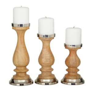 Silver Wood Candle Holder (Set of 3)