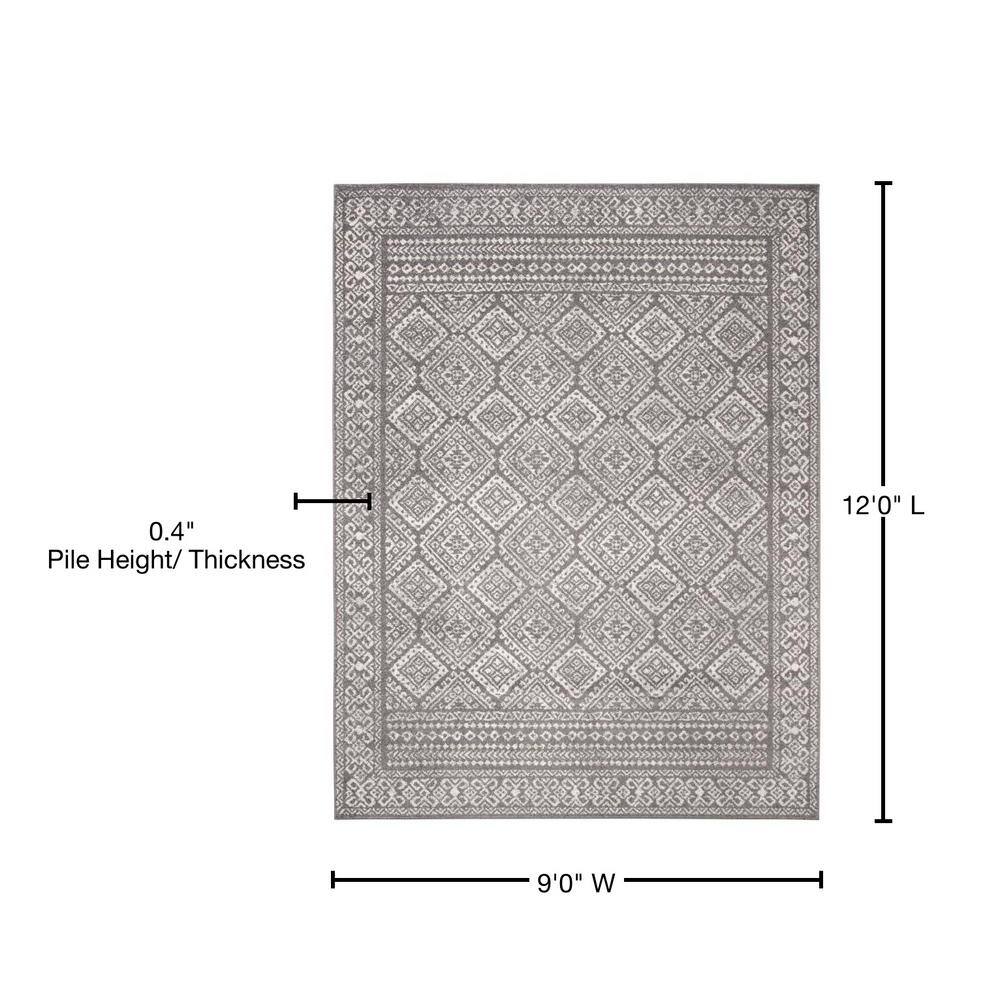 Dark Grey and Ivory Geometric Wool Area Rug, 9' x 12'