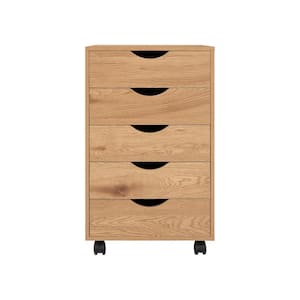 Natural Wood 5-Drawer 15.75 in W Tall Dresser for Bedroom Dresser w/Storage Shelves Vertical File Cabinet Dresser