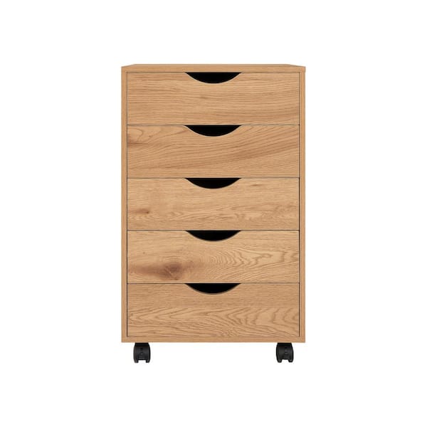 HOMESTOCK 5-Drawer Natural 26 in. H x 16 in. W x 16 in. D Wood Lateral File Cabinet