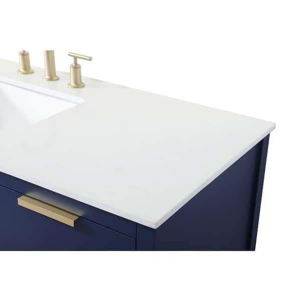 54 in. W x 22 in. D x 34 in. H Bath Vanity in Blue with Calacatta White Engineered Marble Top